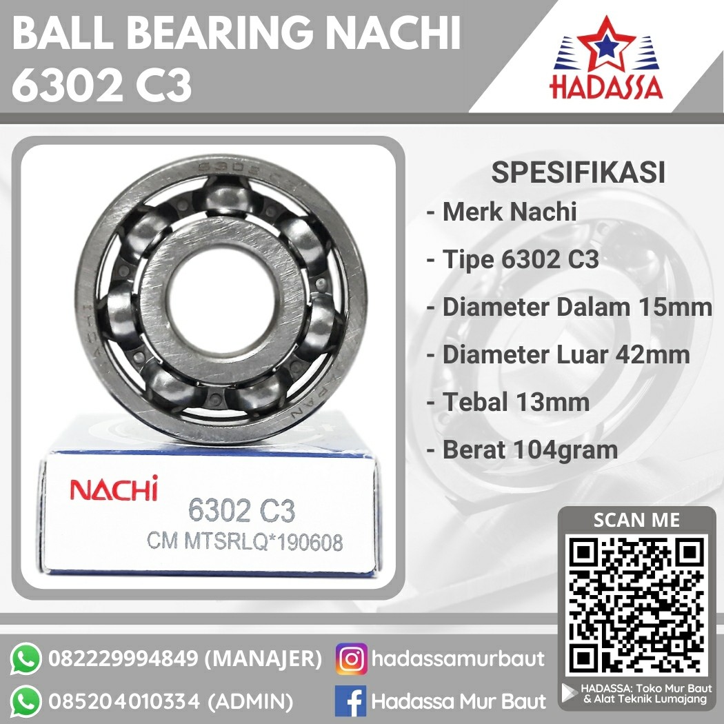 Ball Bearing Nachi 6302 C3