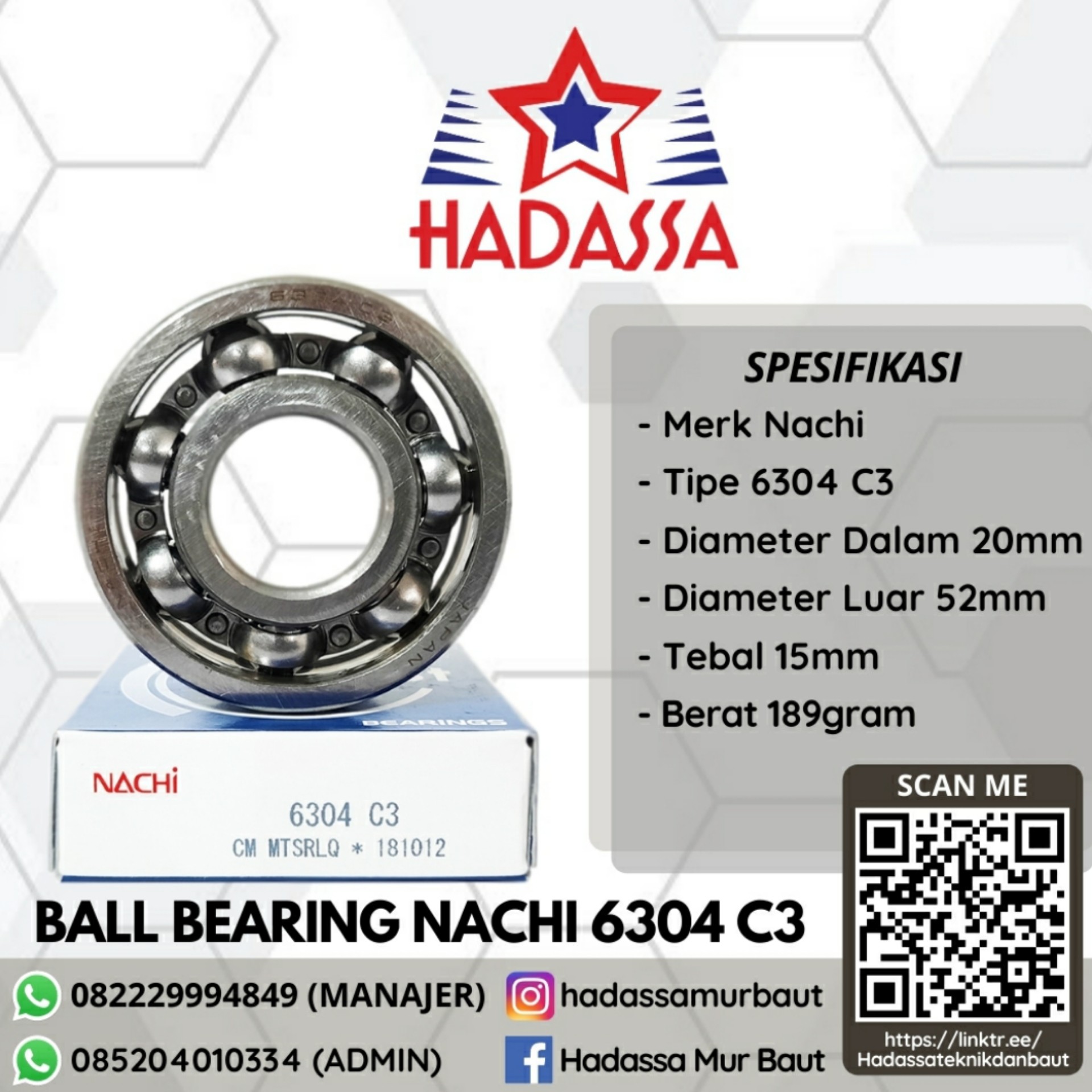 Ball Bearing Nachi 6304 C3