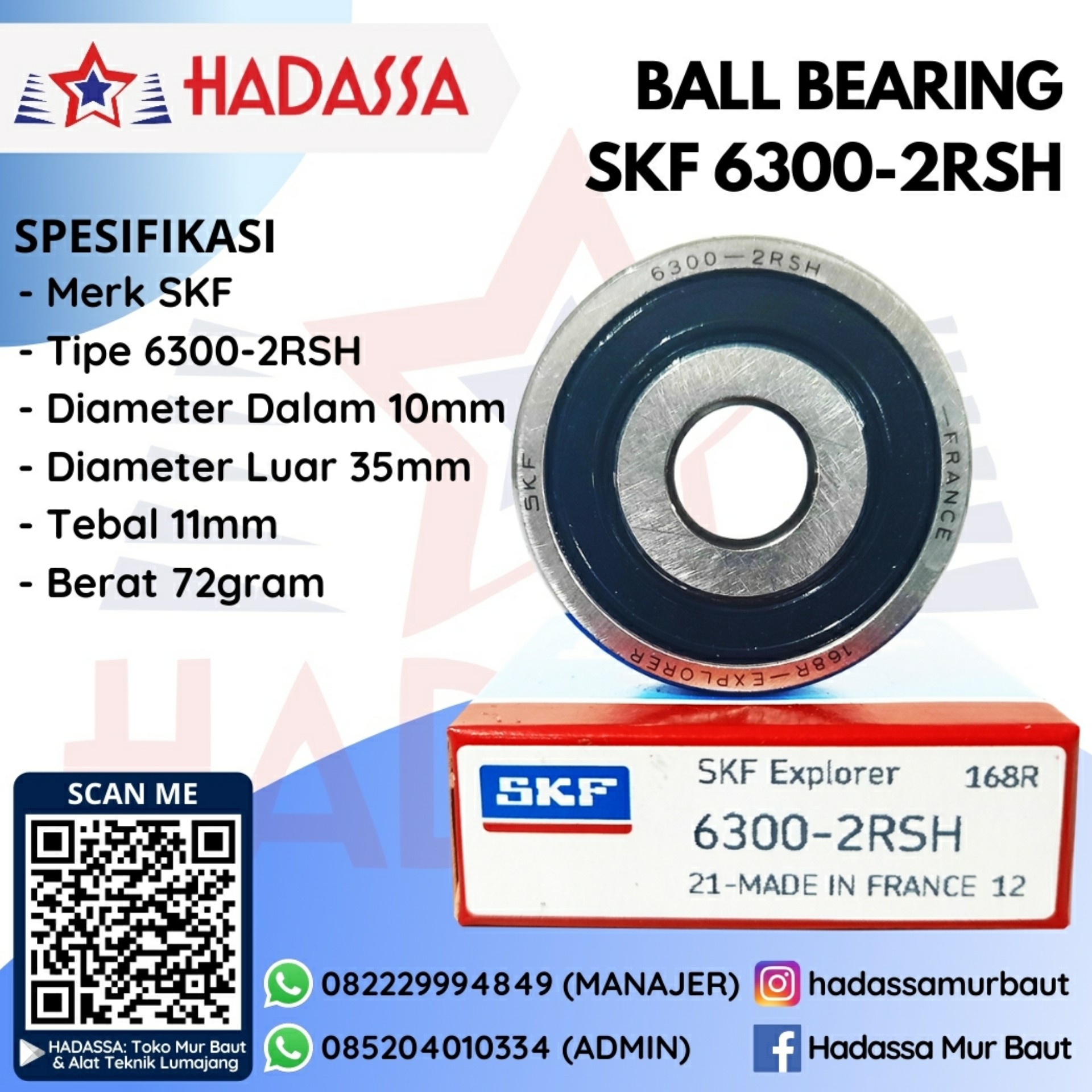 Ball Bearing SKF 6300-2RSH