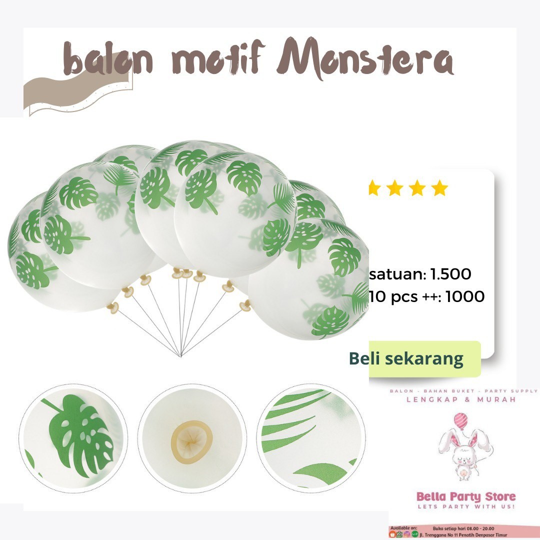 Balon Latex 12 Inch Motif Monstera