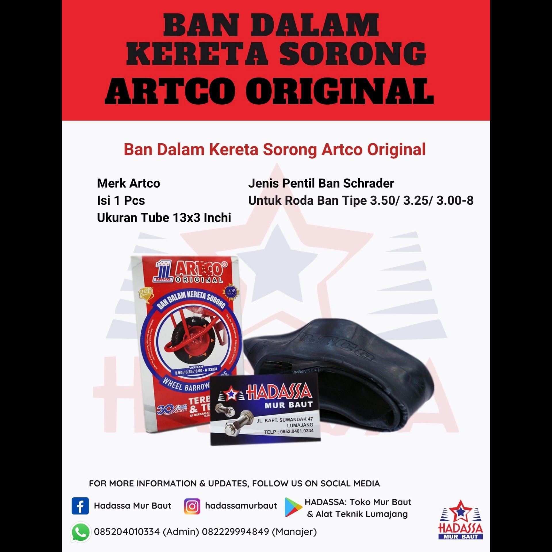 Ban Dalam Kereta Sorong Artco Original