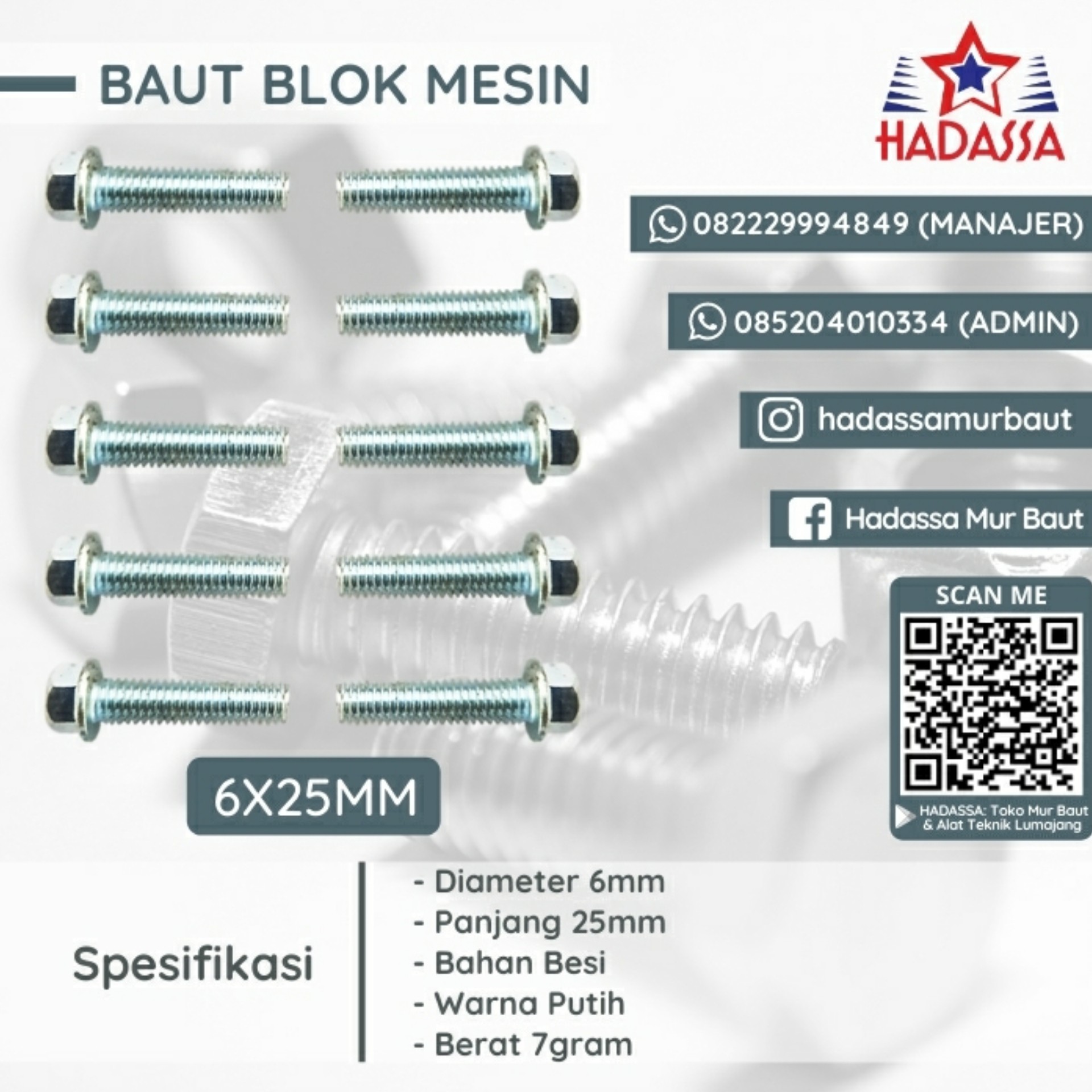 Baut Blok Mesin 6x25mm