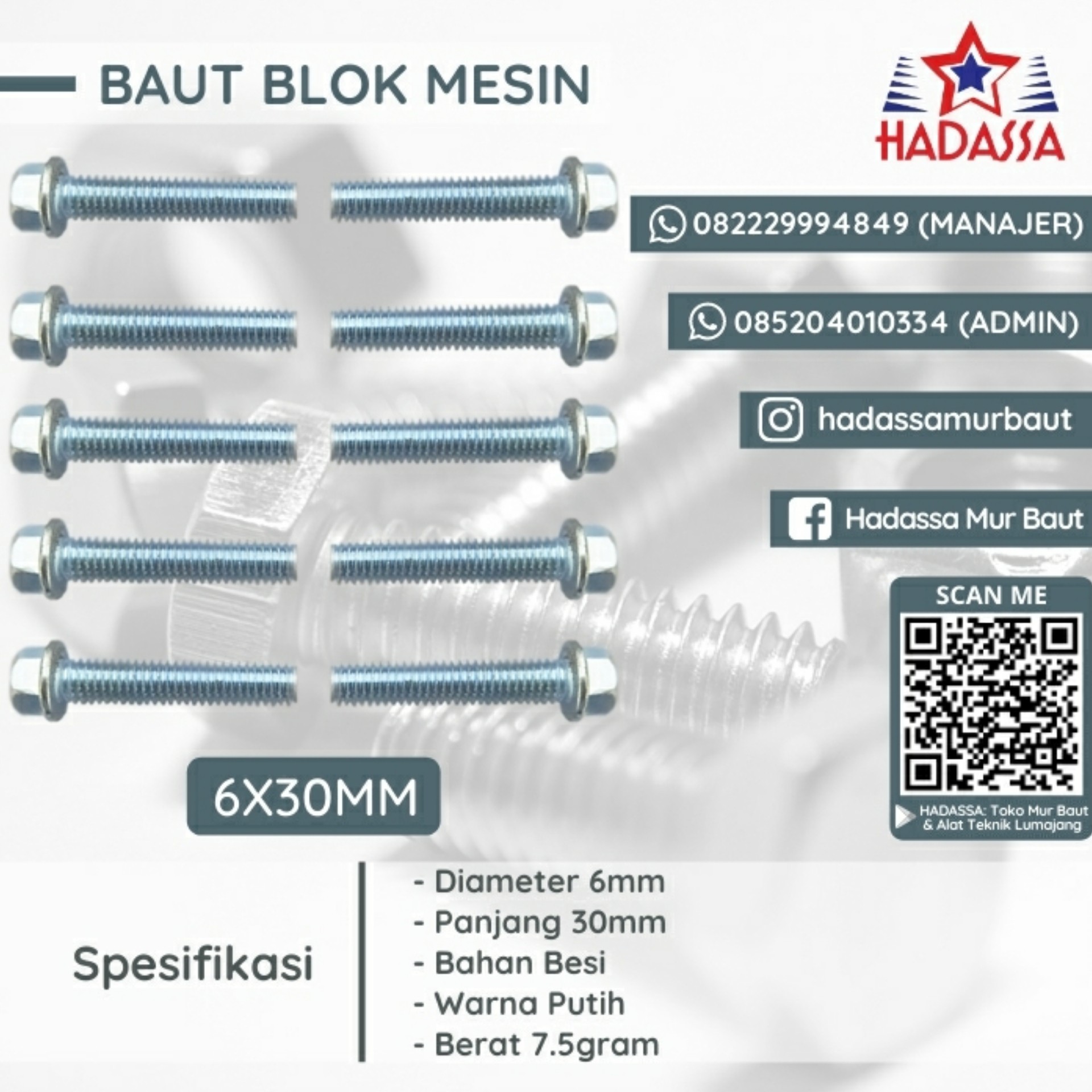 Baut Blok Mesin 6x30mm