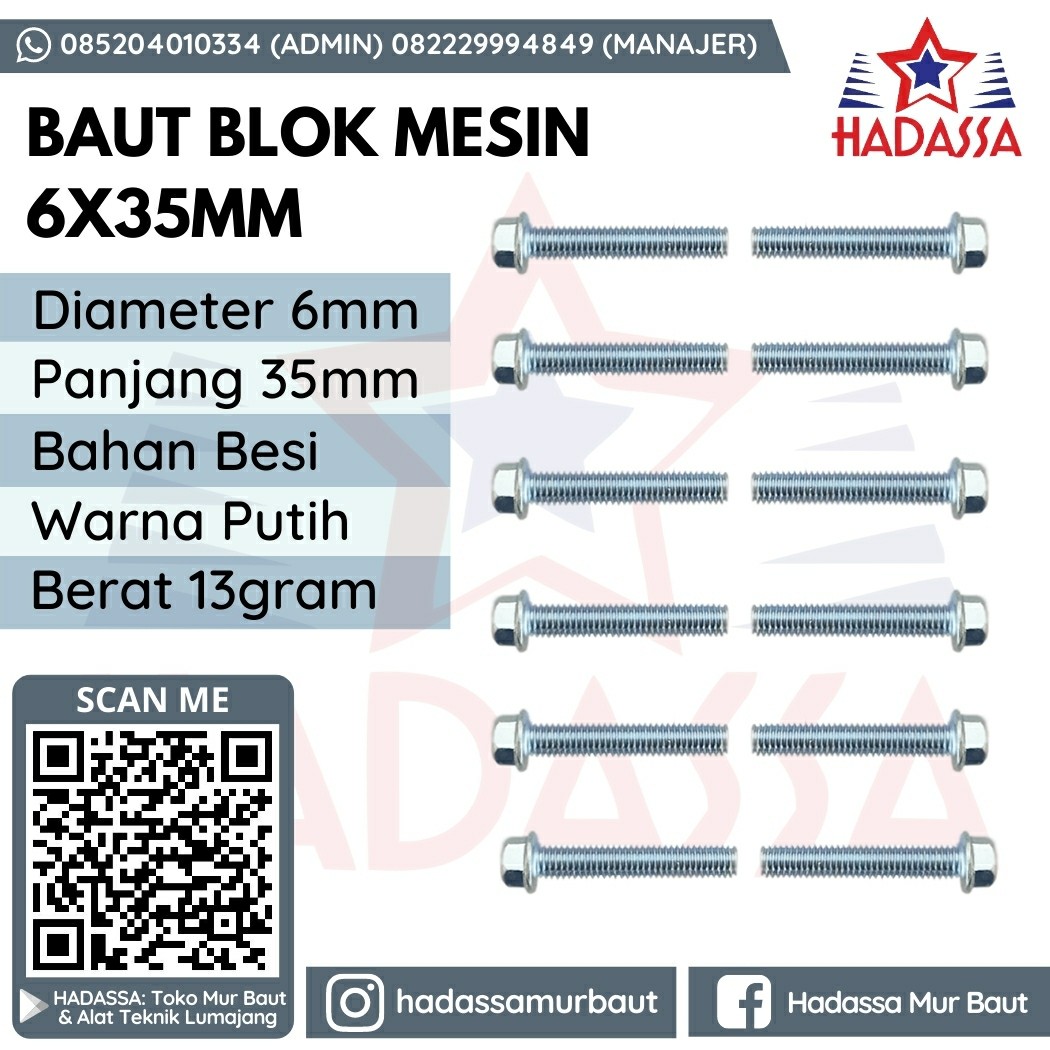 Baut Blok Mesin 6x35mm