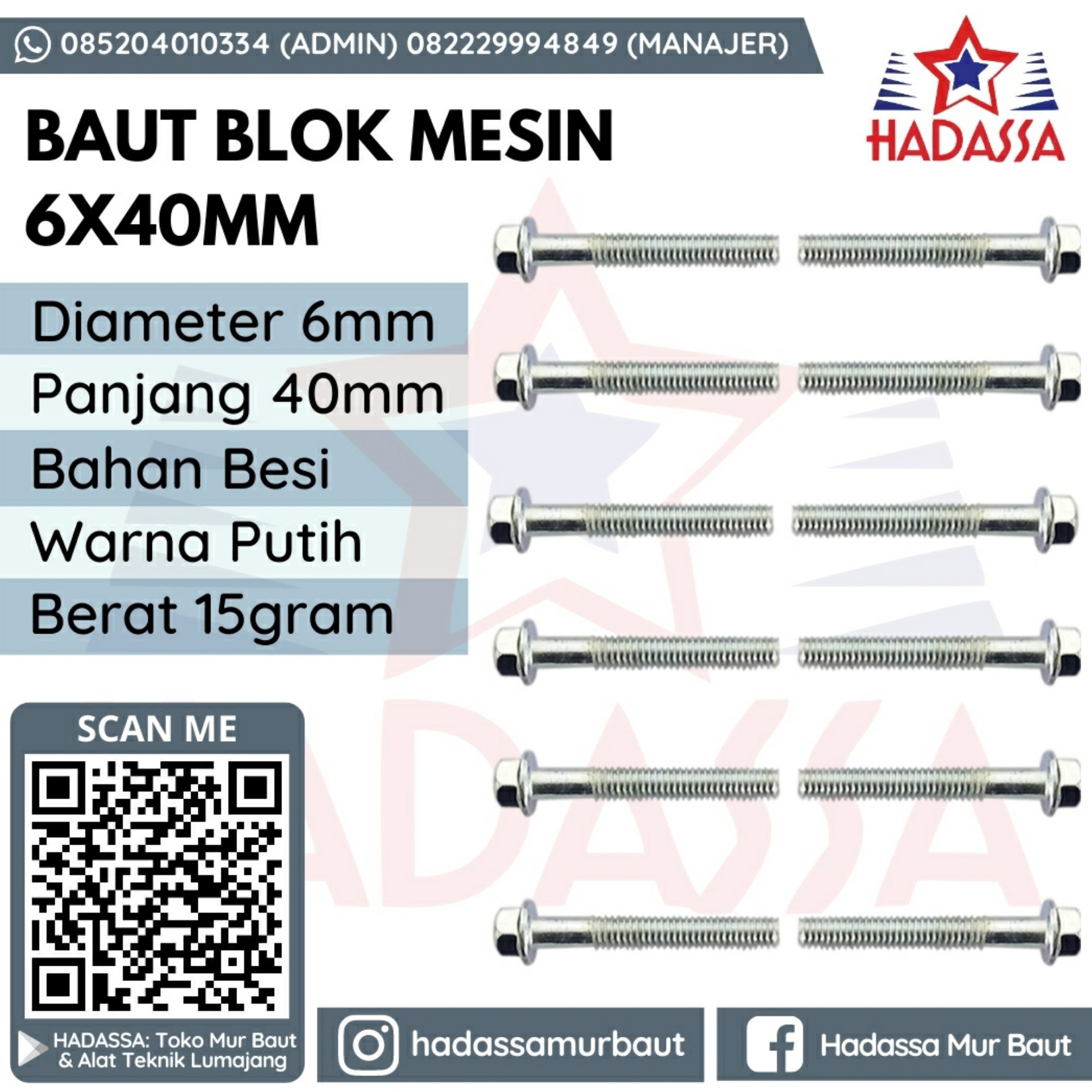 Baut Blok Mesin 6x40mm