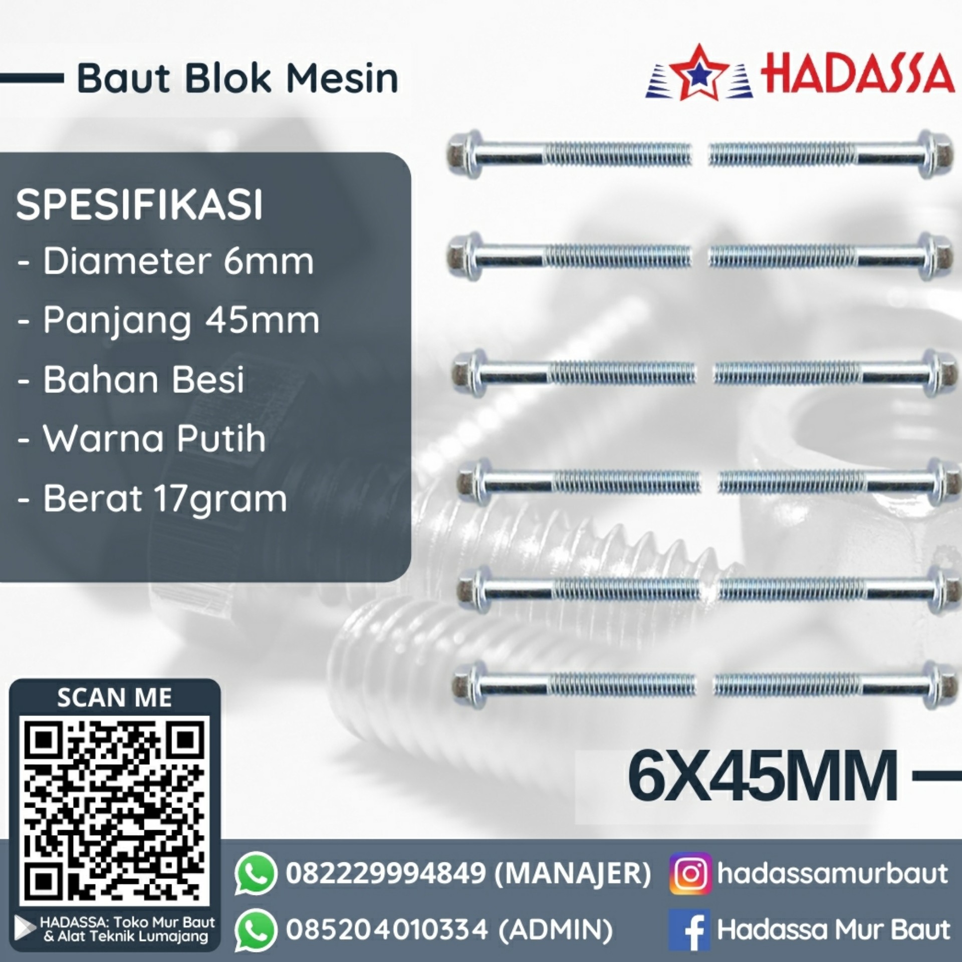 Baut Blok Mesin 6x45mm