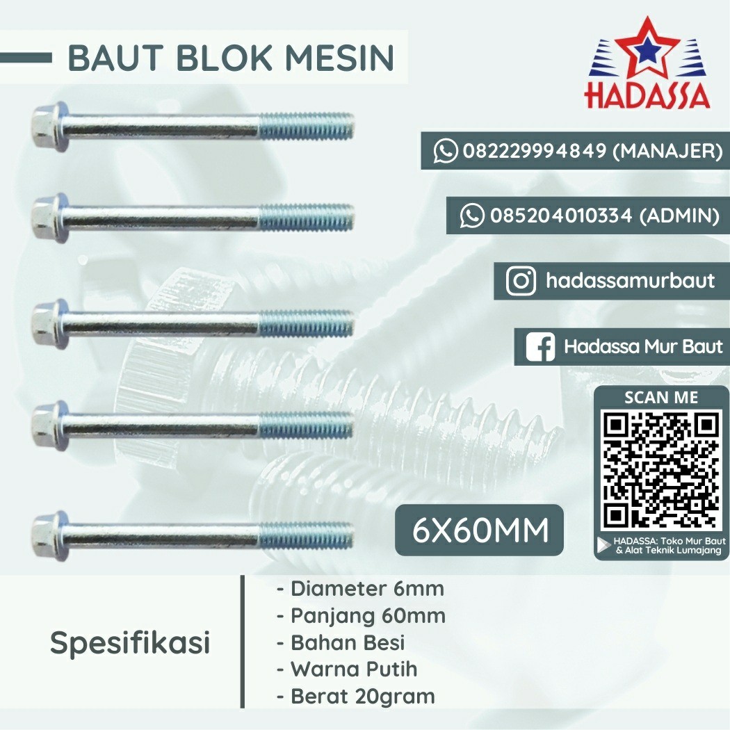 Baut Blok Mesin 6x60mm