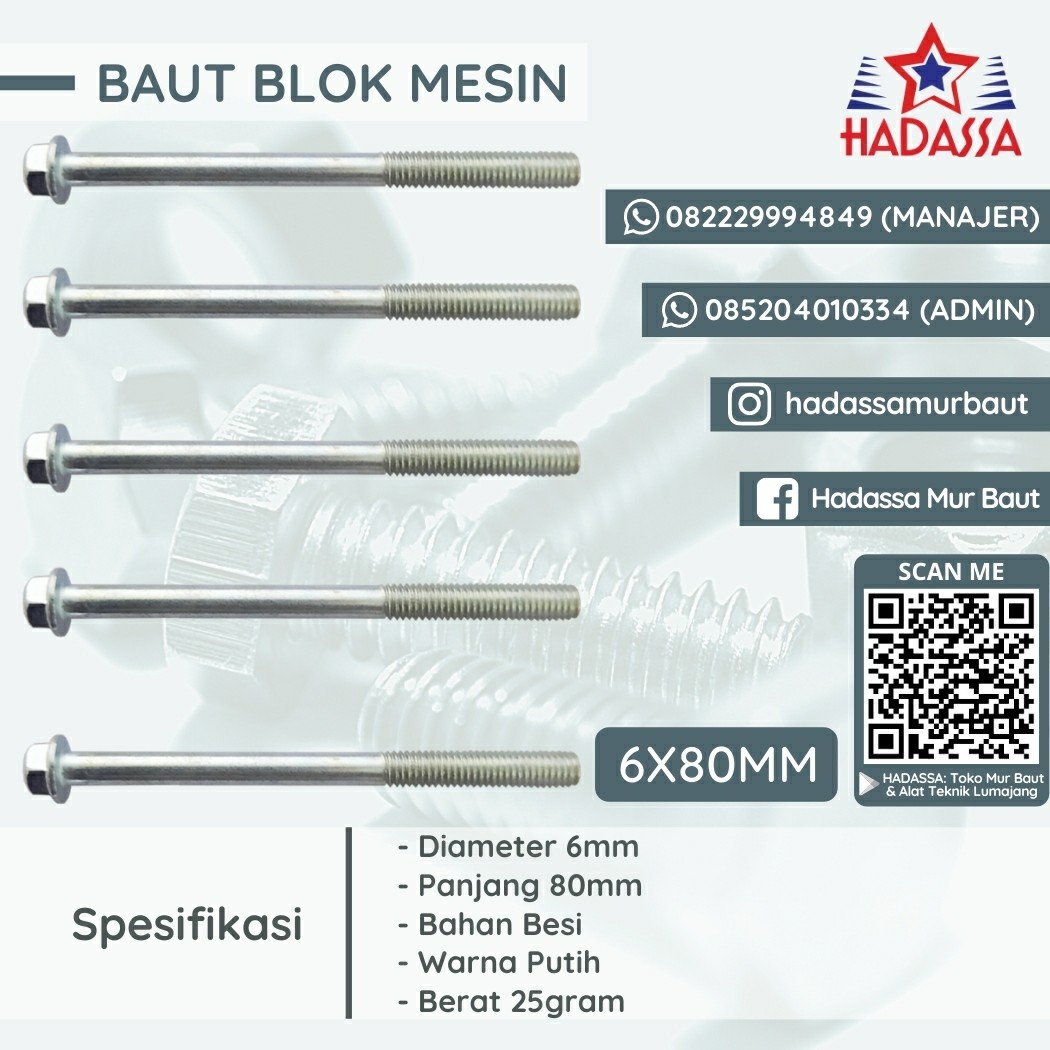 Baut Blok Mesin 6x80mm