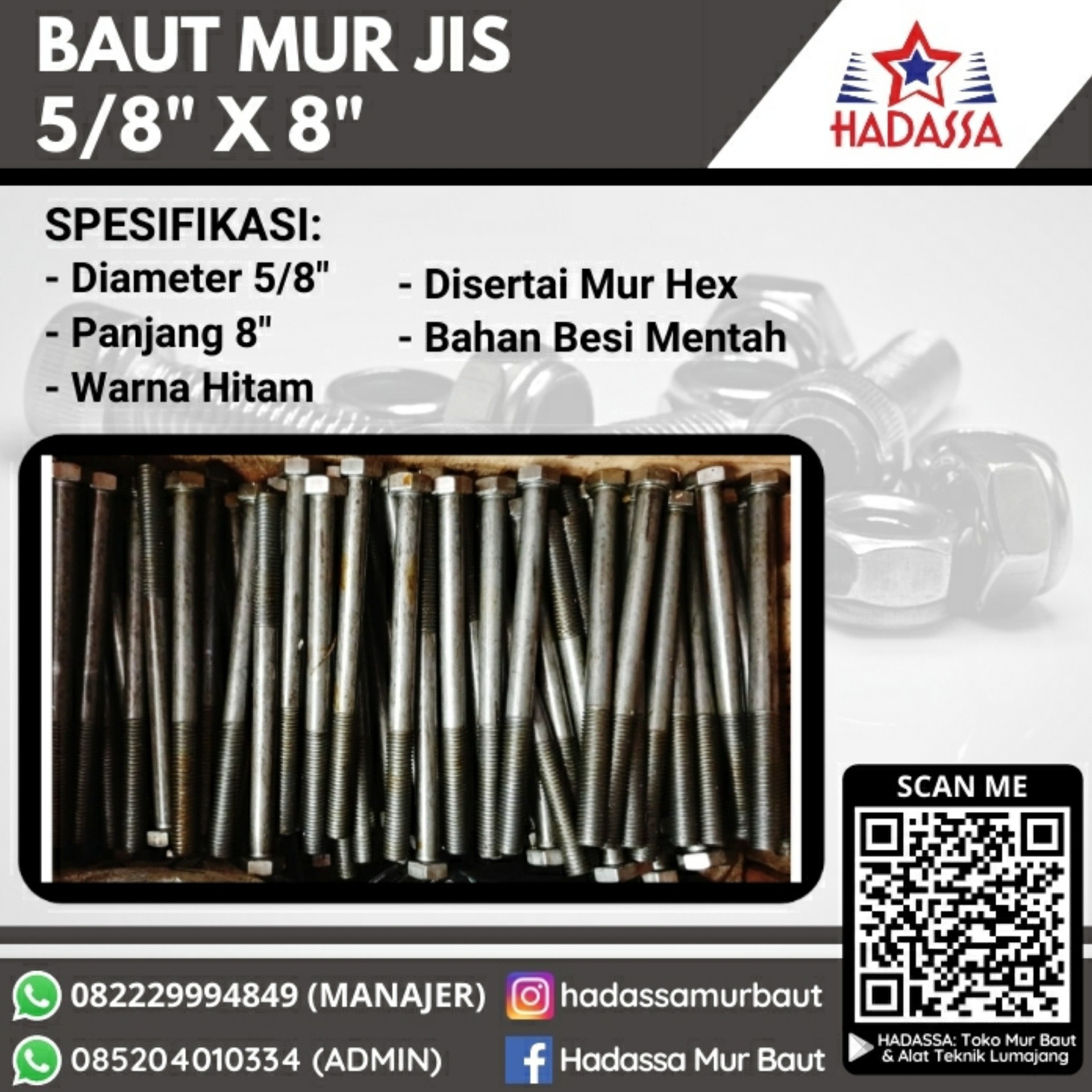 Baut Mur Jis 5per8x8 Inci