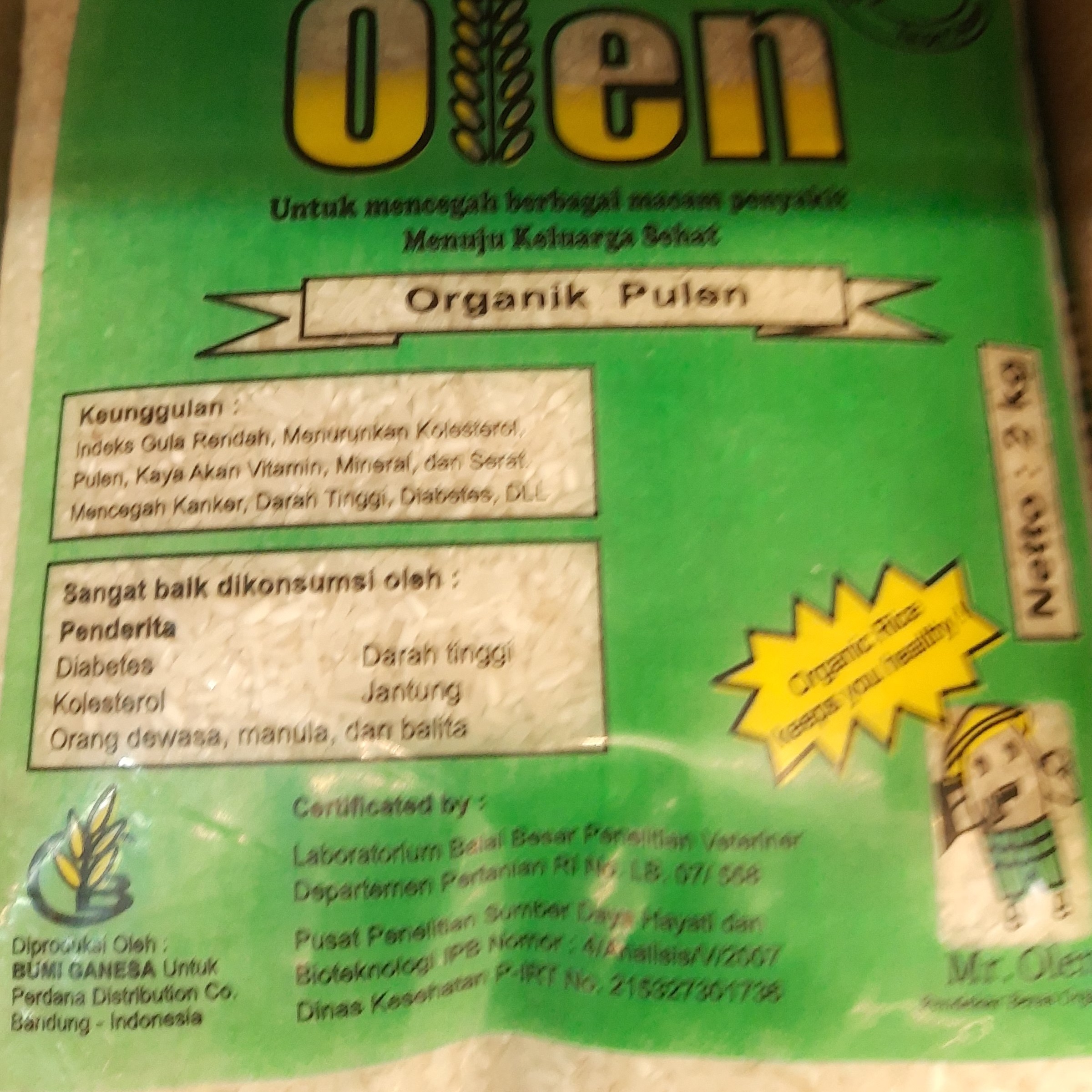 Beras Olen Putih Organic 1kg