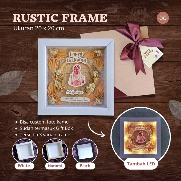 Bingkai Custom Tema Rustic Flower Edelweis Mahar Kado Pernikahan Ultah