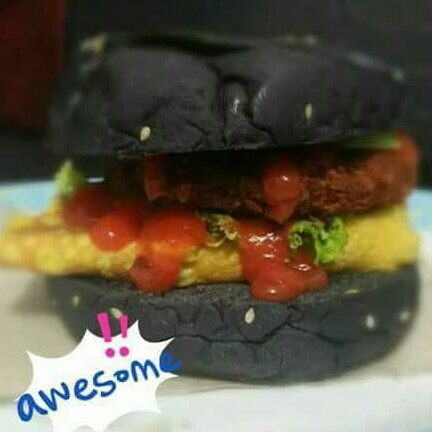 Black Burger With Egg