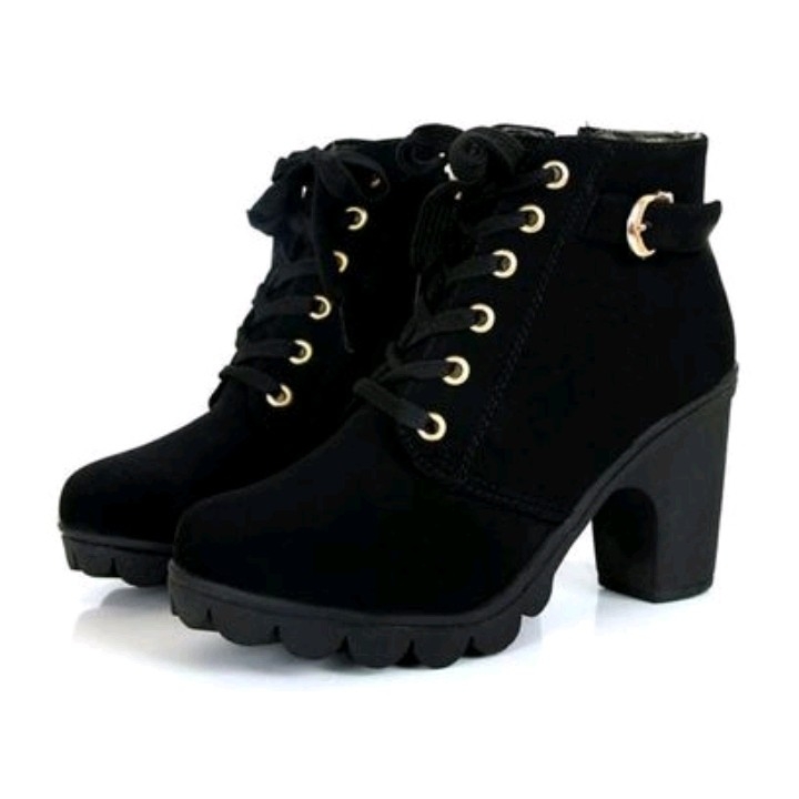 Boots Zipper Bludru Hitam