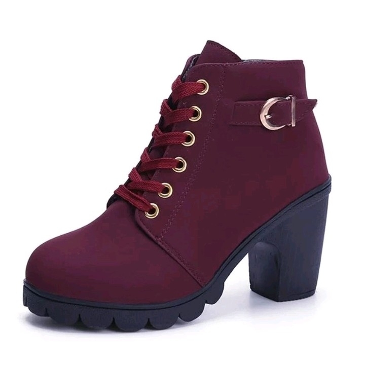 Boots Zipper Bludru Maroon