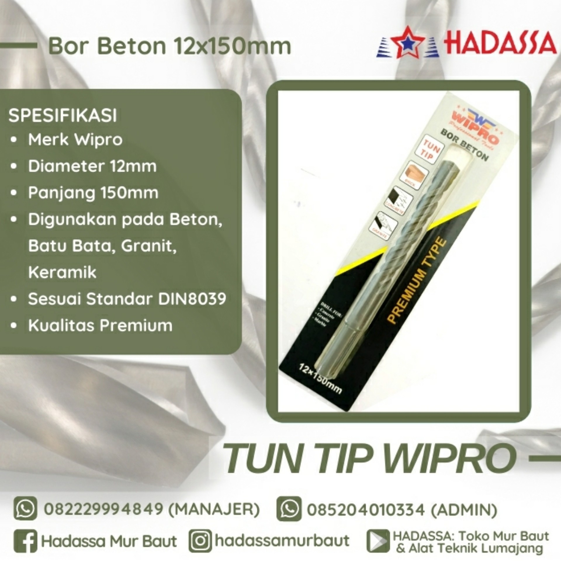 Bor Beton 12x150mm Tun Tip Wipro