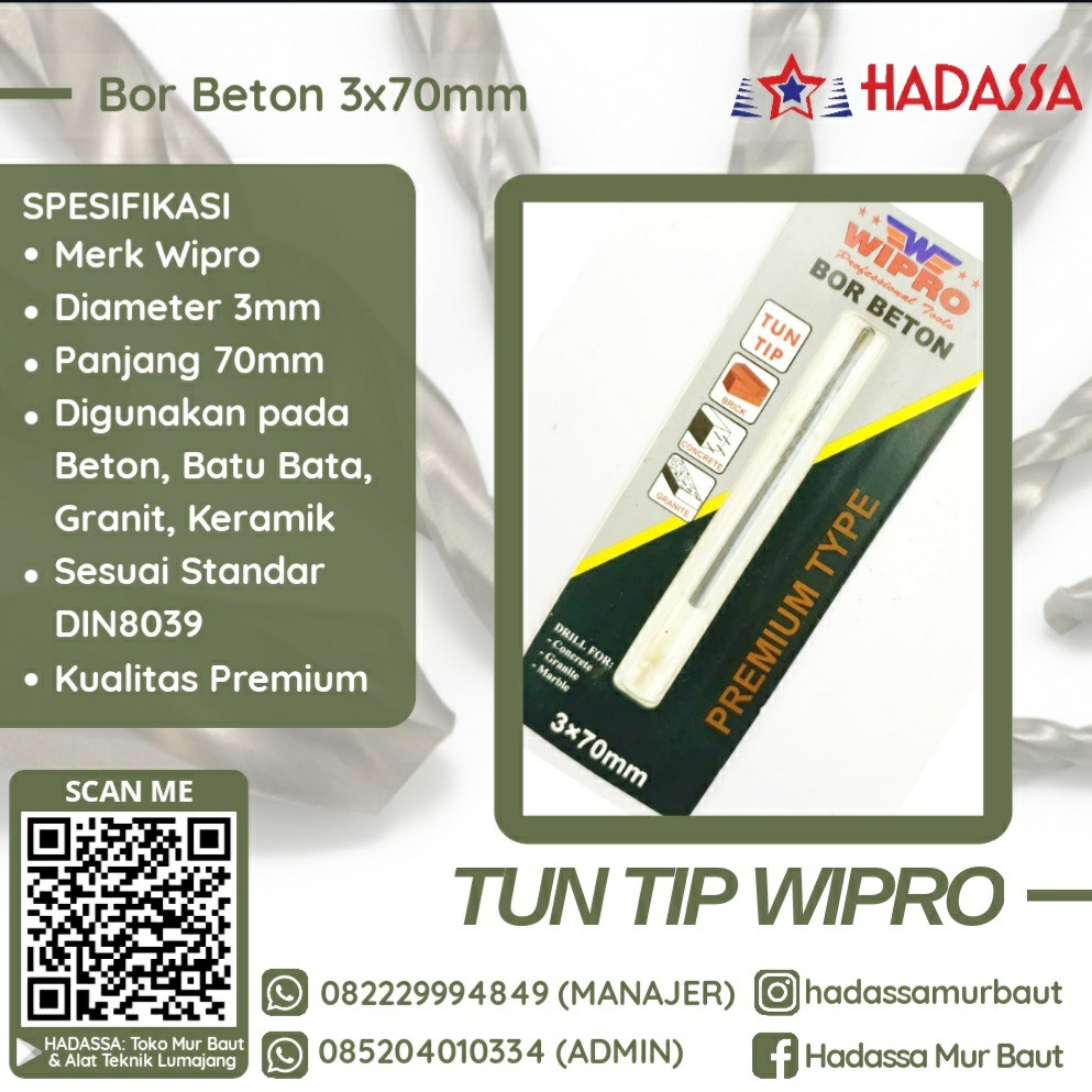 Bor Beton 3x70mm Tun Tip Wipro