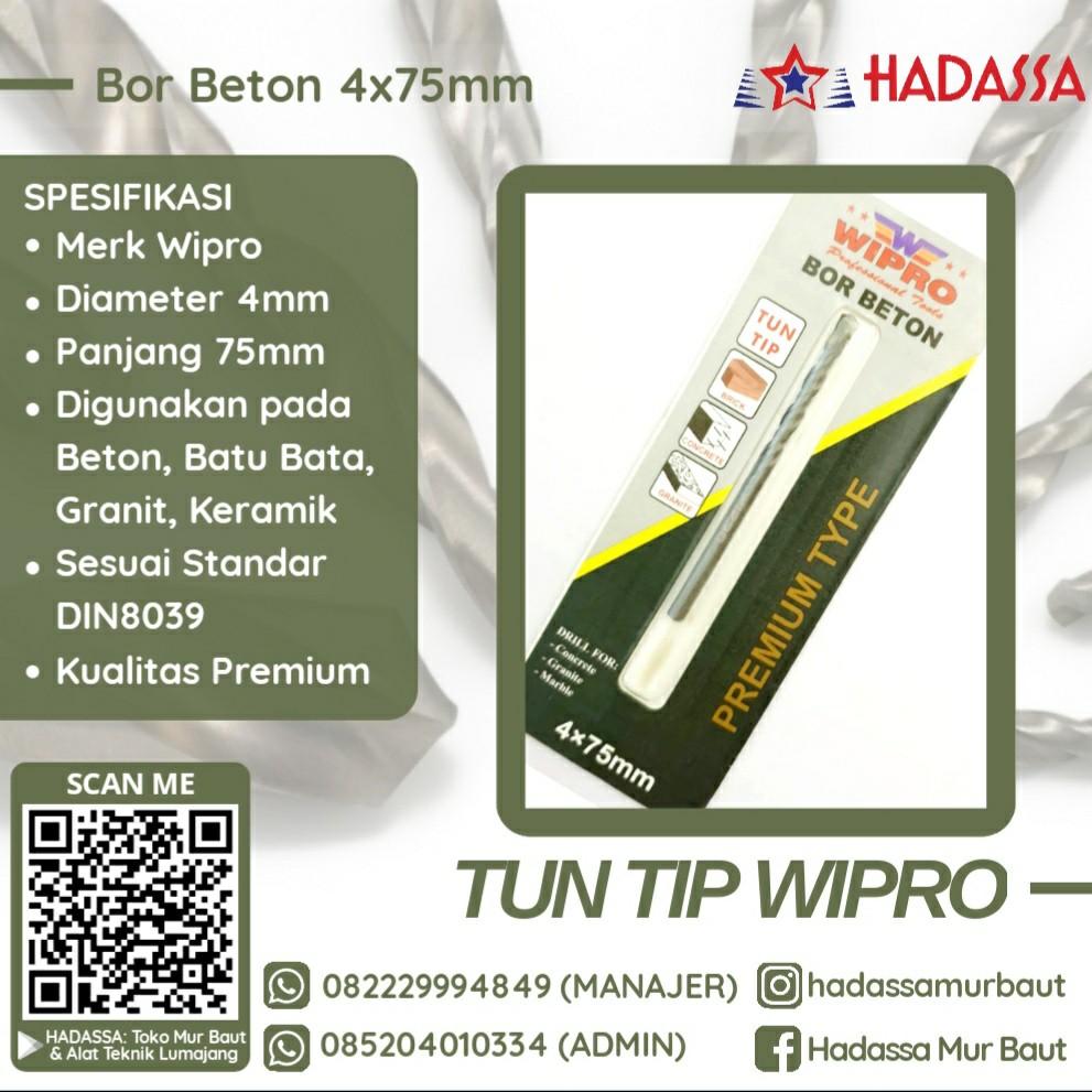 Bor Beton 4x75mm Tun Tip Wipro