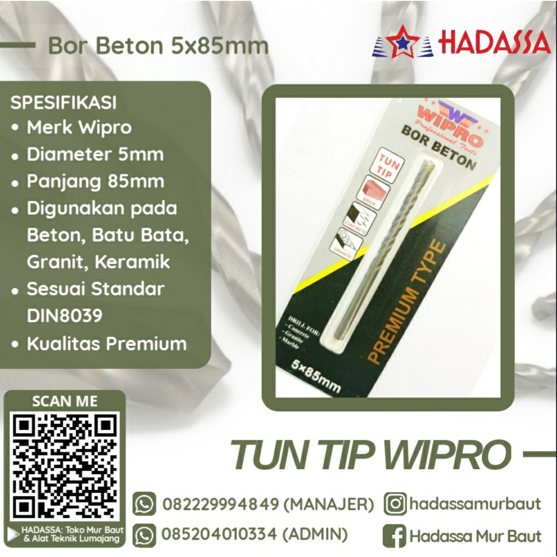 Bor Beton 5x85mm Tun Tip Wipro