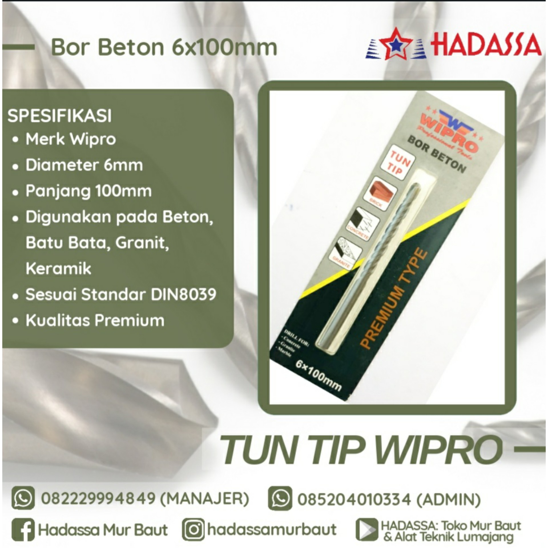 Bor Beton 6x100mm Tun Tip Wipro