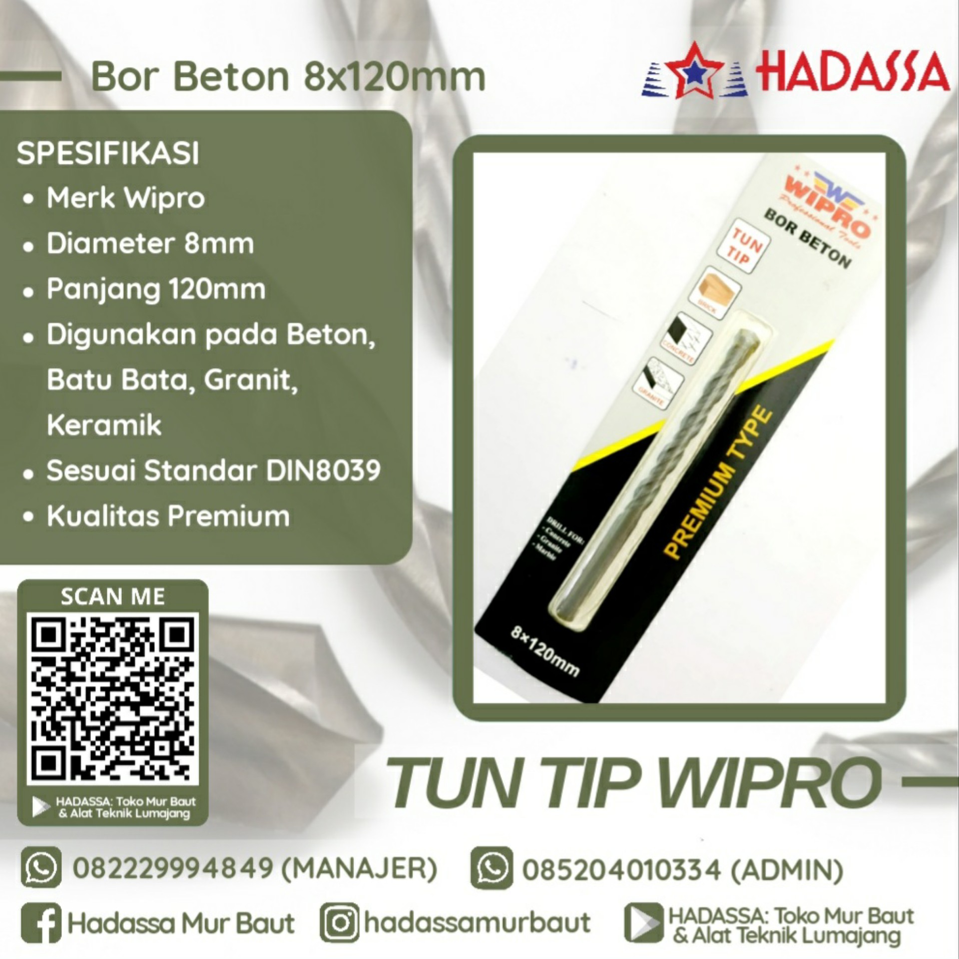 Bor Beton 8x120mm Tun Tip Wipro