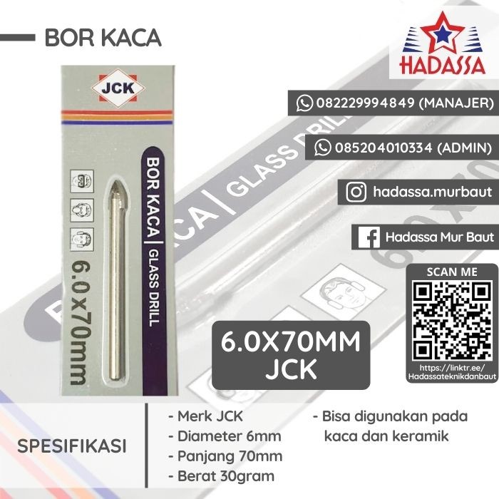 Bor Kaca 6x70mm JCK