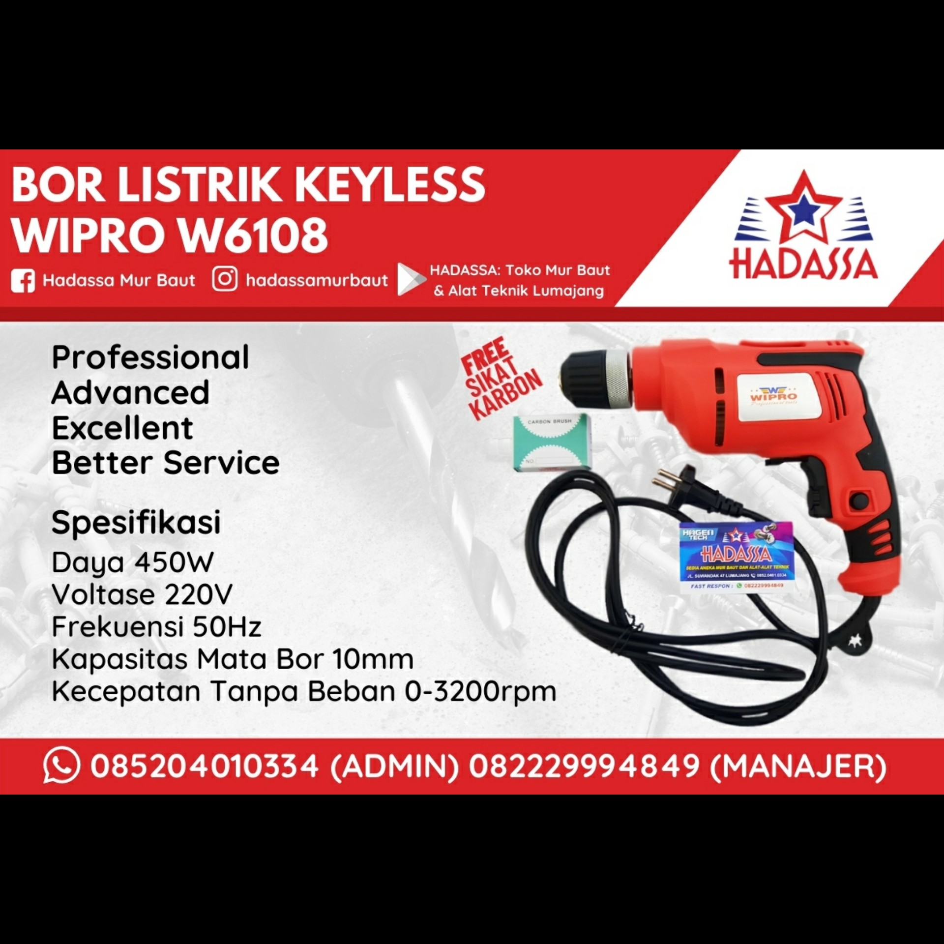 Bor Listrik Keyless Wipro W6108