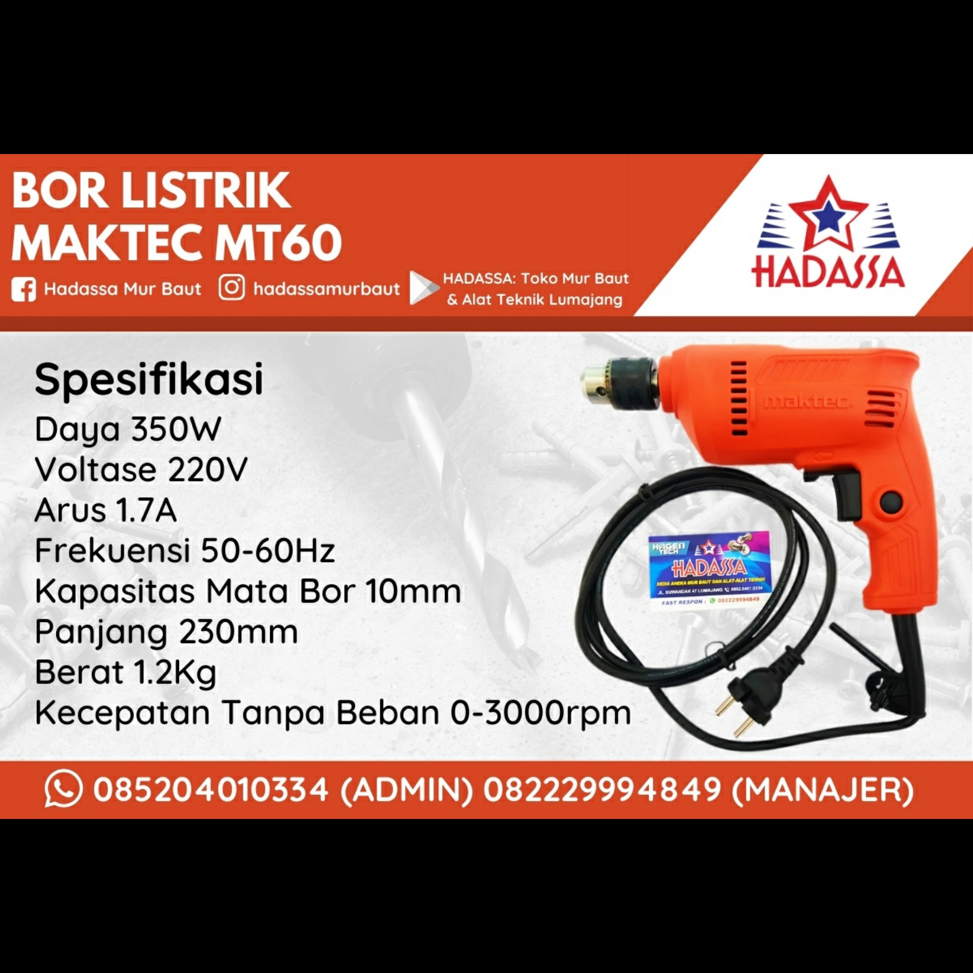 Bor Listrik Maktec MT60