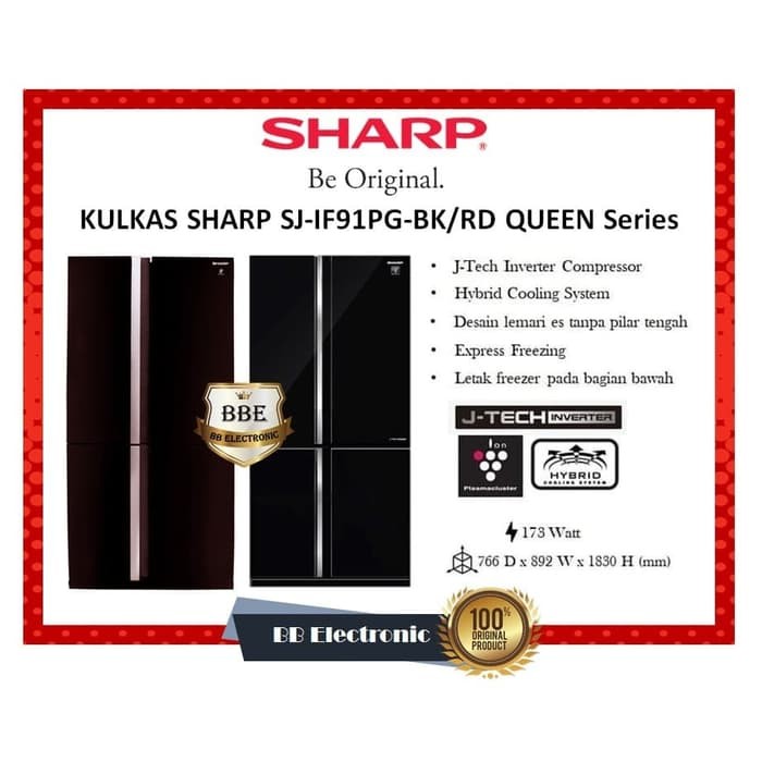 C10-KULKAS SHARP SJ-IF91 PG-BKRD QUEEN SERIES-4 PINTU MERK SHARP PER