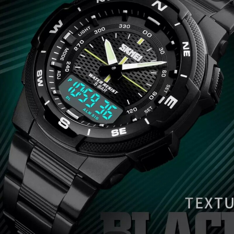 C3-- JAM TANGAN PRIA ANALOG SKMEI 1370 BLACK WATER RESISTANT MERK - PE 2