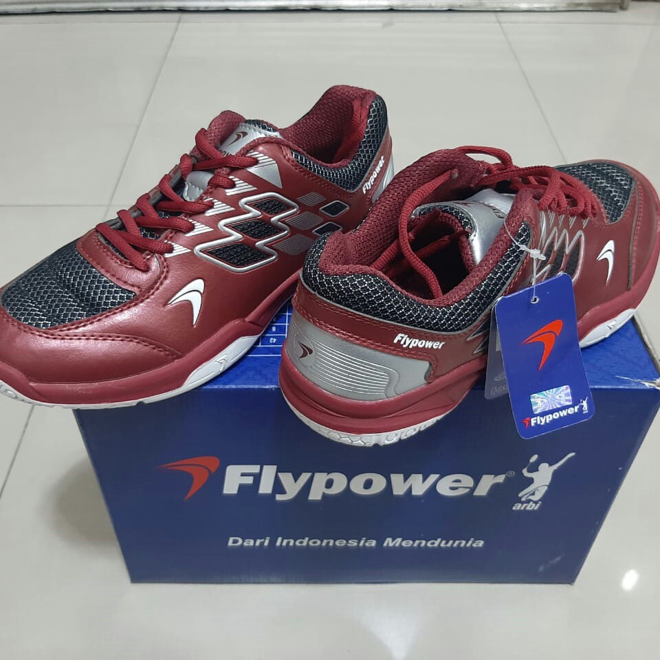 C3-SEPATU BADMINTON FLYPOWER KALASAN 3 WARNA MAROON BLACK SILVER UKURA