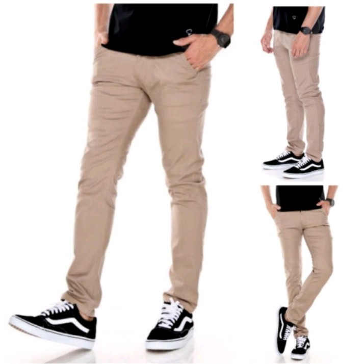 CELANA Pria SLIMFIT Panjang chino KERJA HARIAN HITAM CREAM GREY