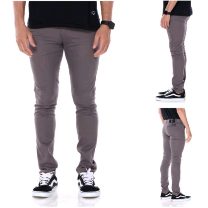 CELANA Pria SLIMFIT Panjang chino KERJA HARIAN HITAM CREAM GREY 2