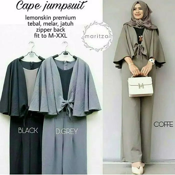 Cape Jumpsuit Muslim Wanita Moscrepe Termurah