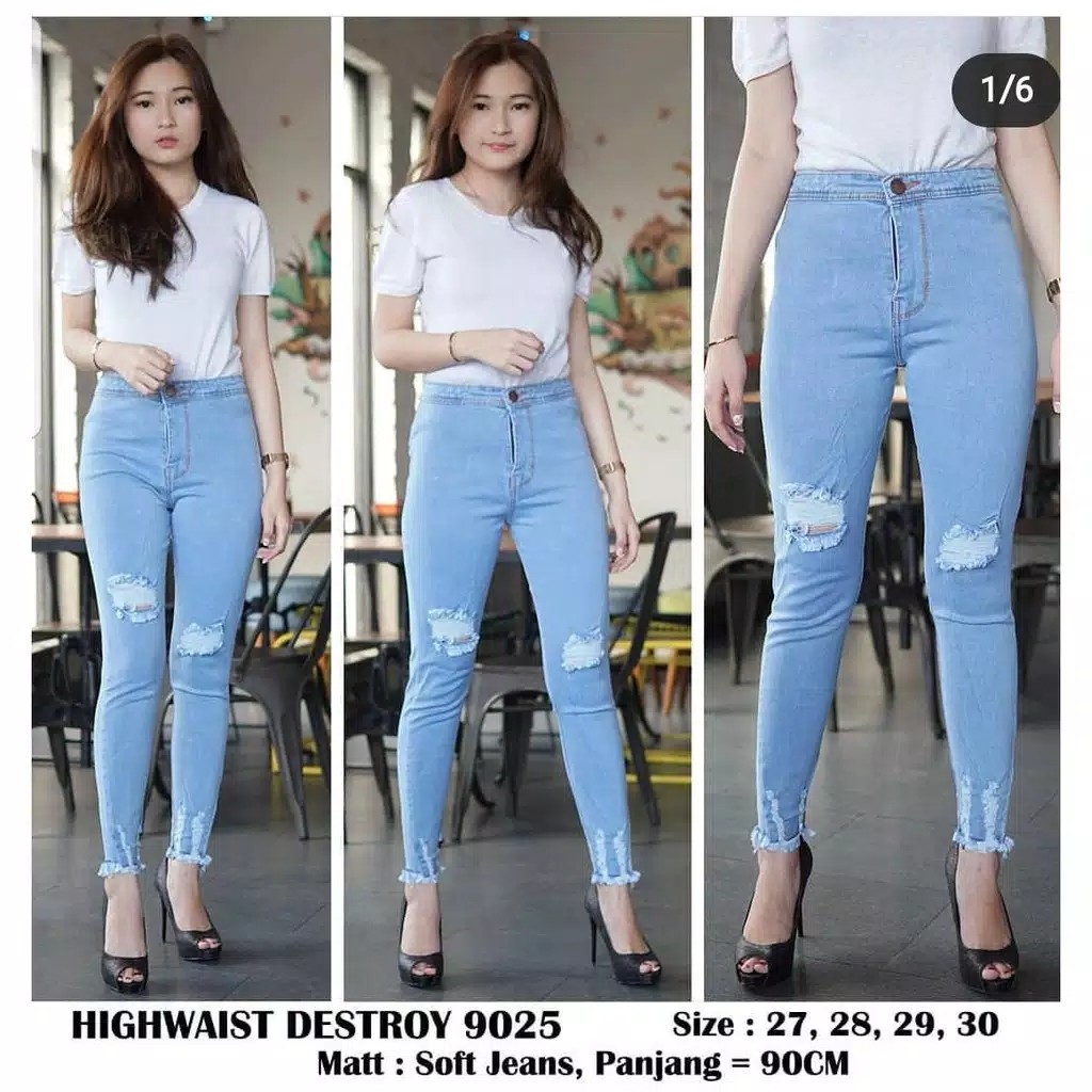 Celana Highwaist Destroy Distro jeans stretch size 27-30