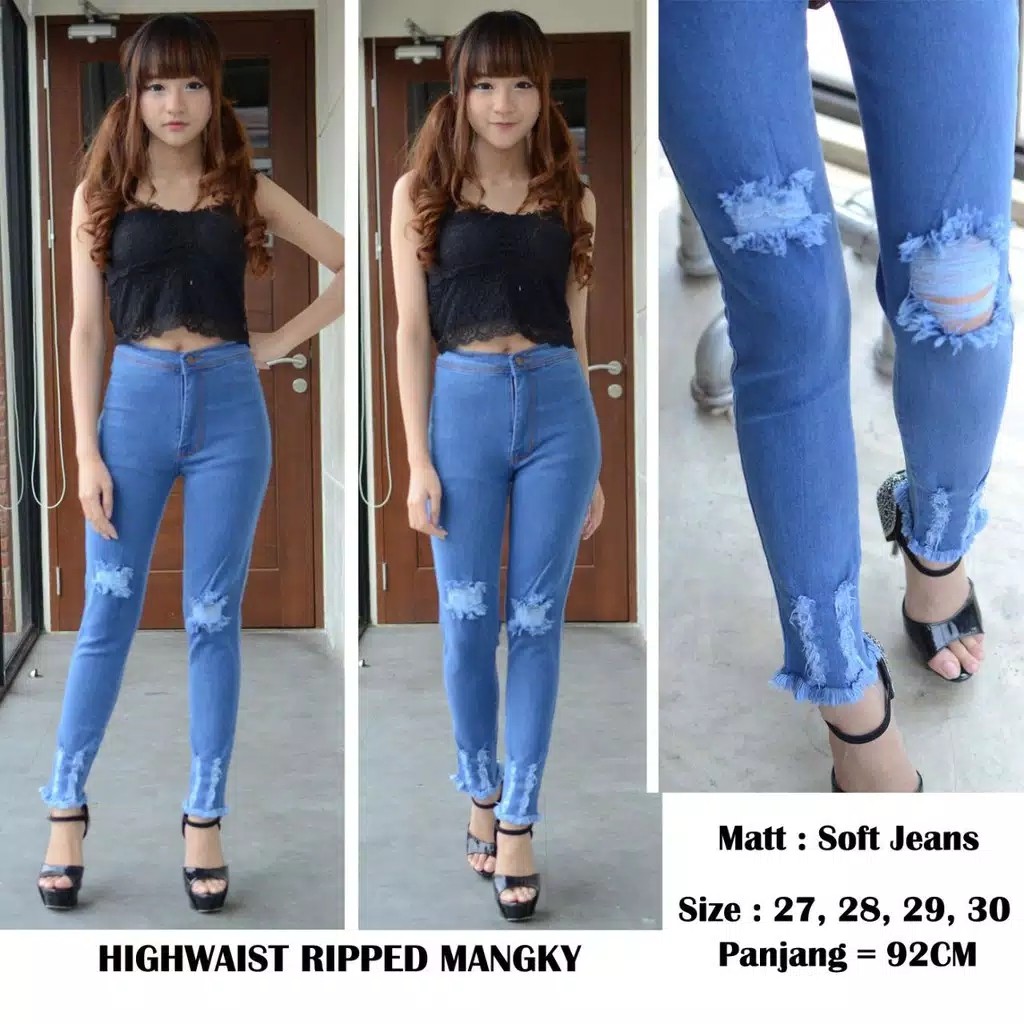 Celana Highwaist Destroy Distro jeans stretch size 27-30 3