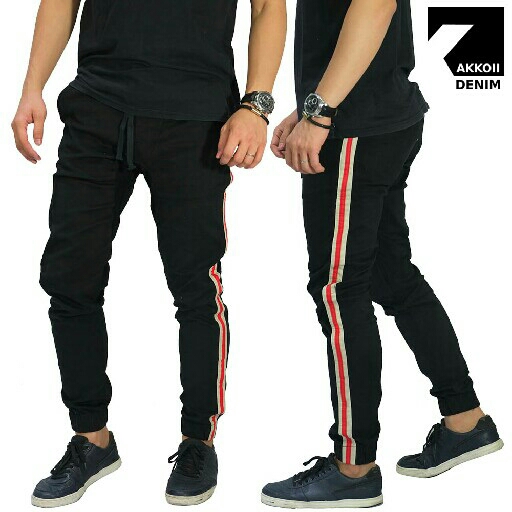 Celana Jogger Chino Side Stripe Black