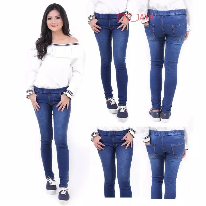 Celana Legging Jeans Wanita ETS  Jogger Pinggang Karet Jegging Jeans 5