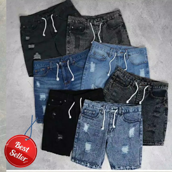 Celana Pendek Distro Levis Jeans Denim Sobek Robek Bolong Jeans Levis