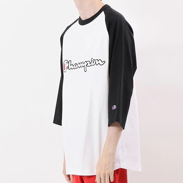 Champion Raglan T-Shirt Pria - Black White C3-P405 2