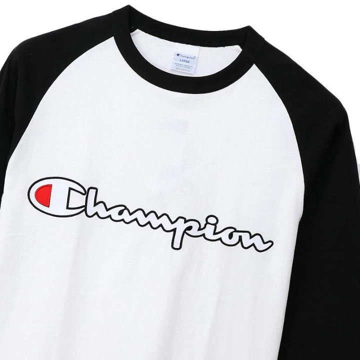 Champion Raglan T-Shirt Pria - Black White C3-P405 5