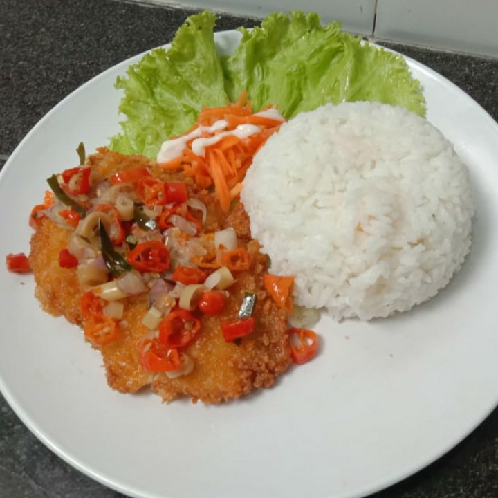 Chicken Katsu Sambal Matah With Rice