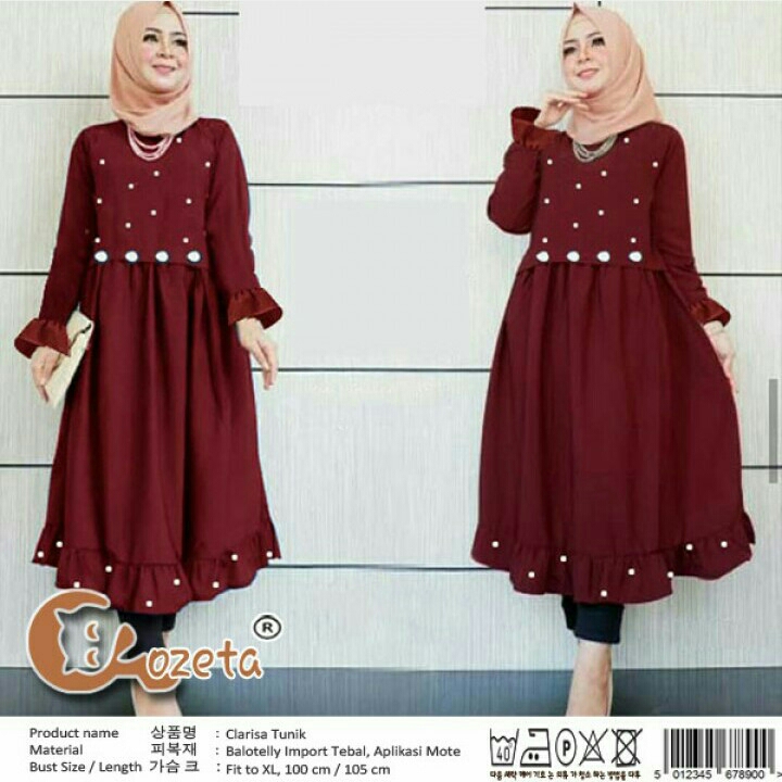 Clarisa Tunik Mutiara Maroon