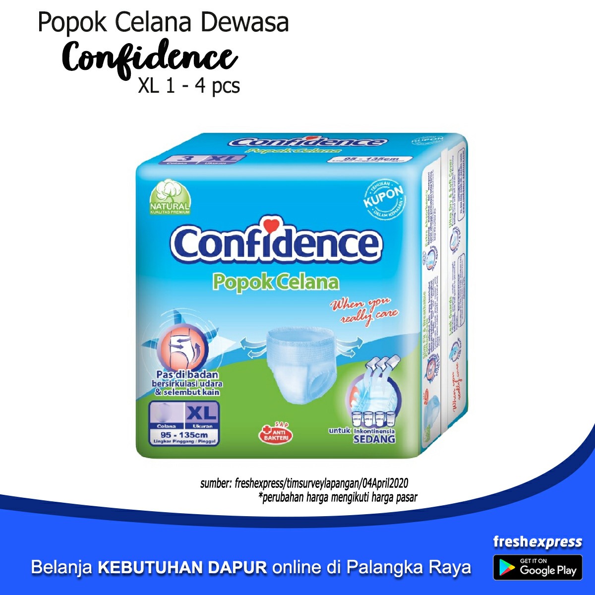 Popok Dewasa Confidence XL 1 - 4 Pcs