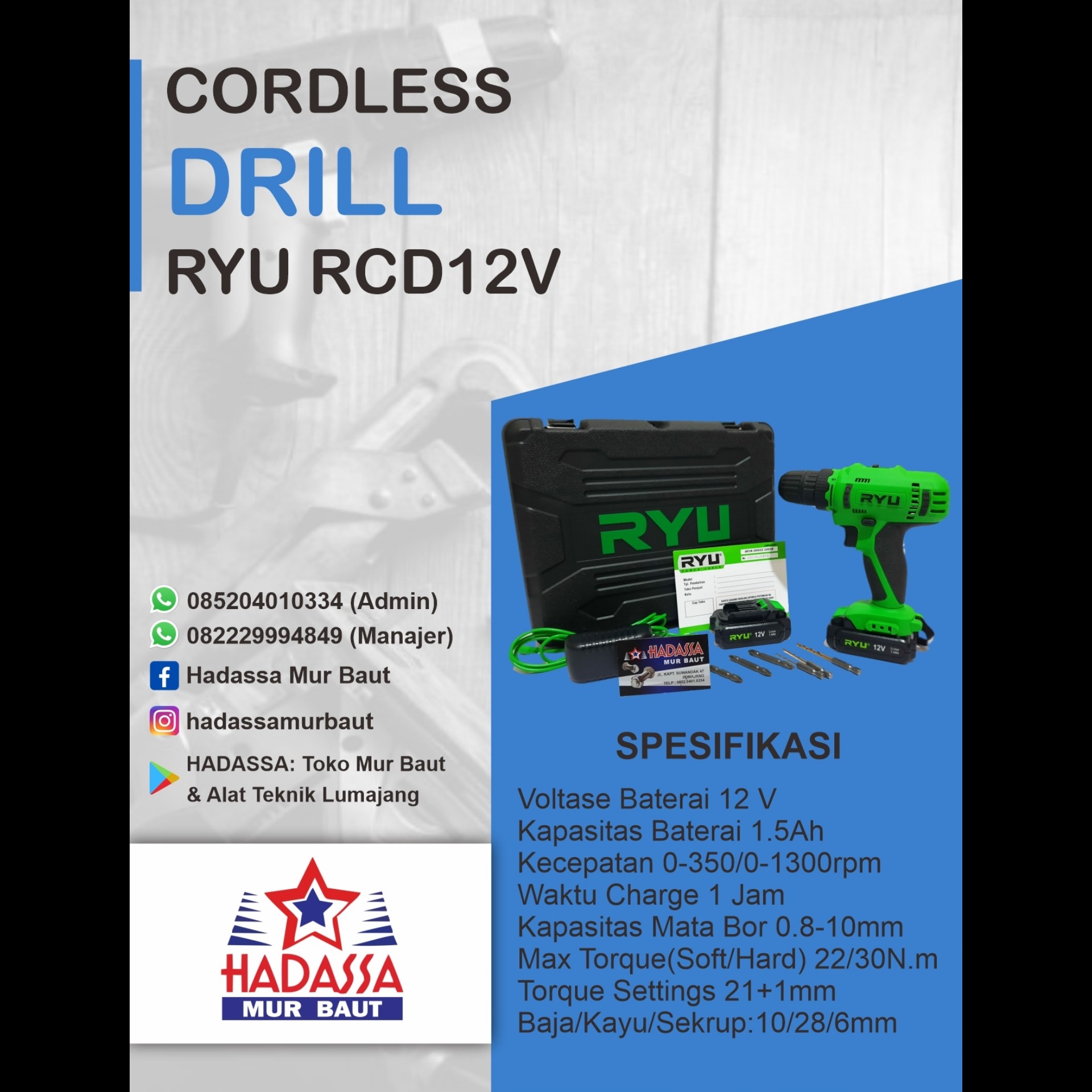 Cordless Drill Ryu RCD12V