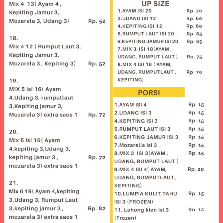 DAFTAR MENU Mix SENDIRI Dimsum