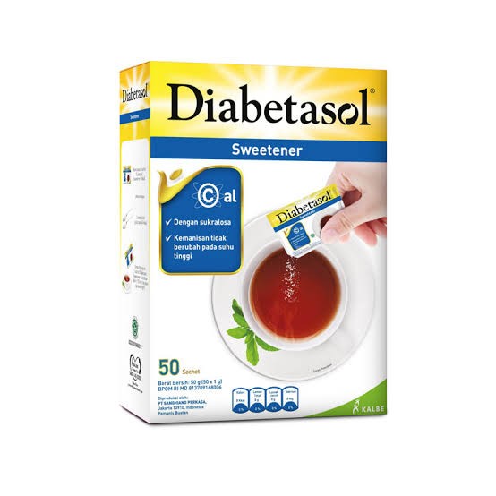 DIABETASOL SUSU KALSIUM ZERO CALORIE SWEETENER KOTAK 50*1GR