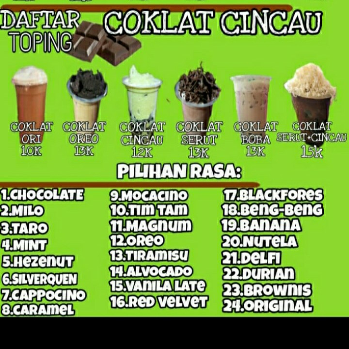 Daftar Menu Coklt Cincau