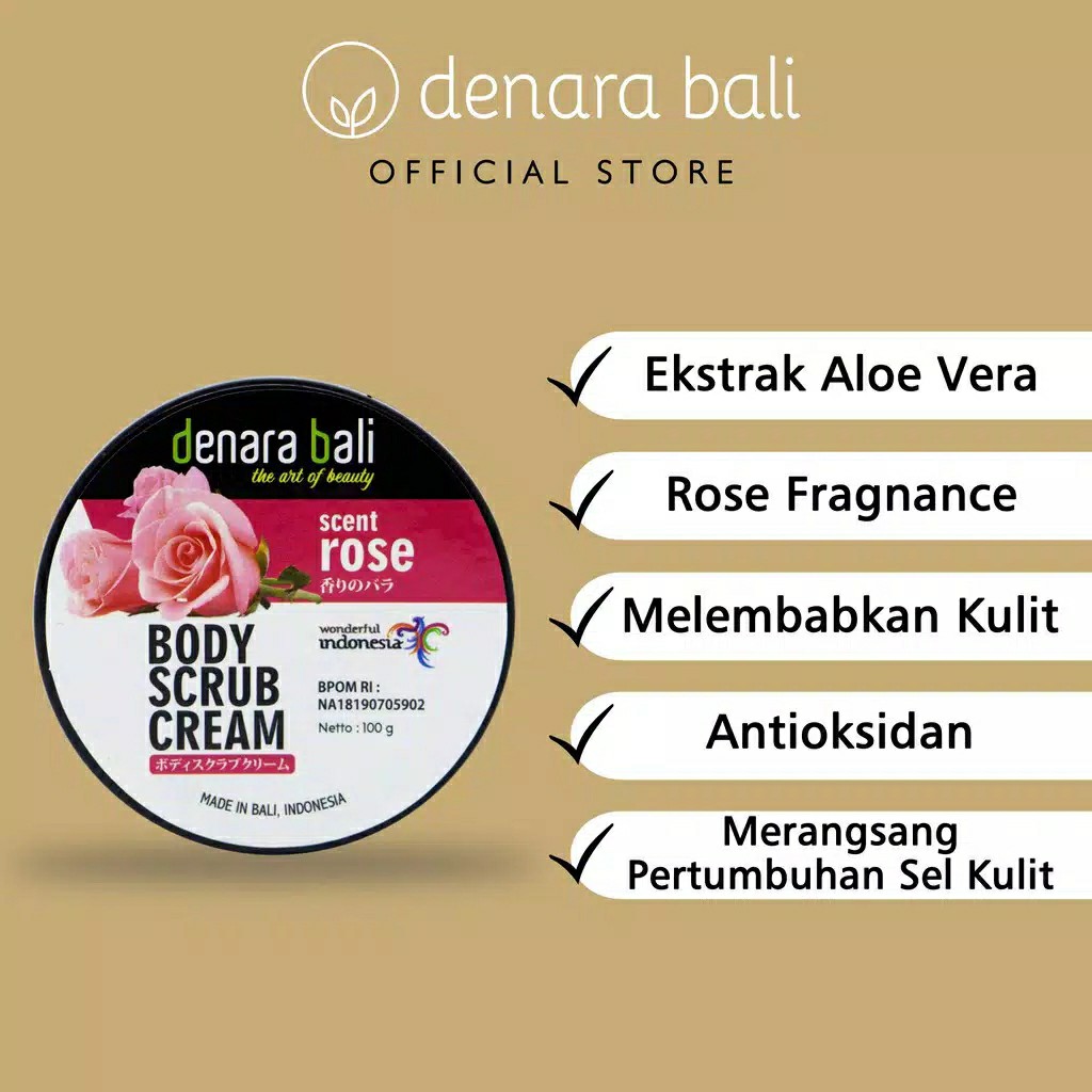 Denara Bali Body Scrub Cream Lulur Cream Rose 100gr 3