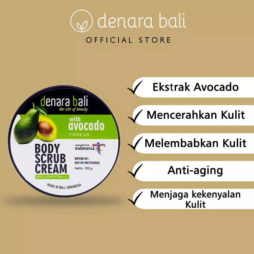 Denara Bali Body Scrub Cream Lulur Krim Avocado 100gr 3