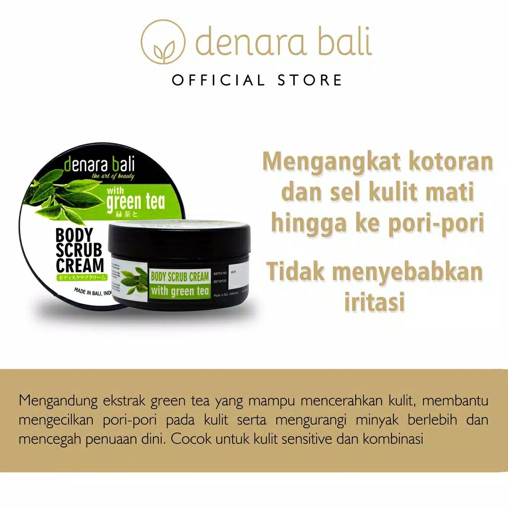 Denara Bali Body Scrub Cream Lulur Krim Green Tea 100gr 2